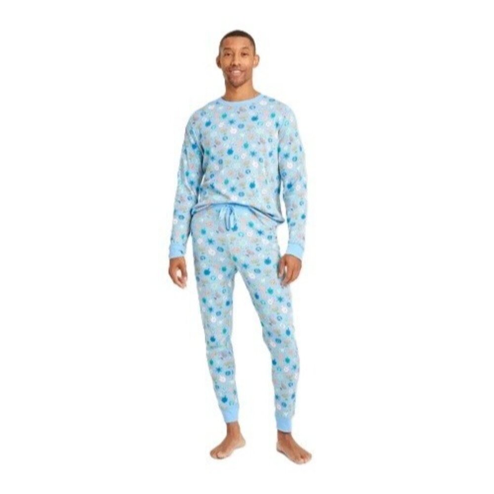 Wondershop Men's Blue Hanukkah Themed 2 Piece LS Pajama Set -- Large Tall 42/44